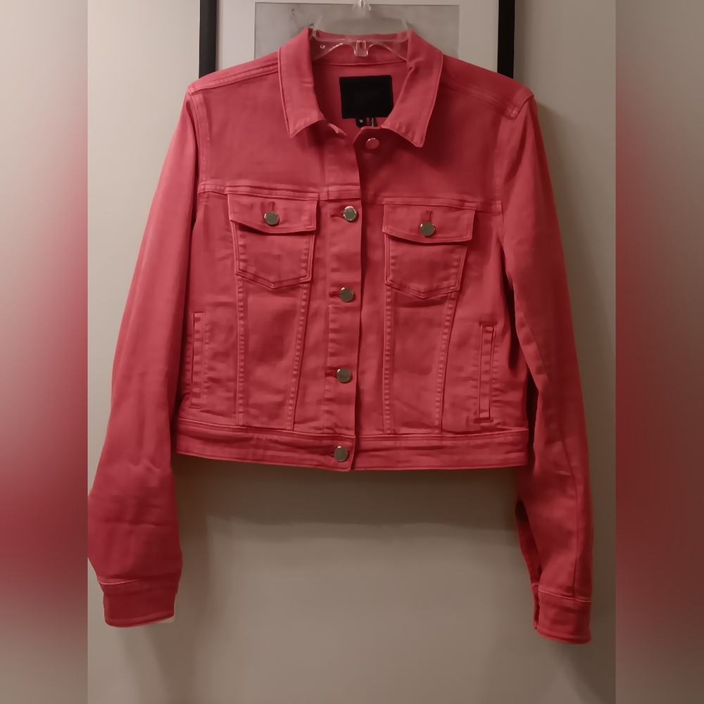 PAIGE Cropped Jean Jacket, Size M, Pink